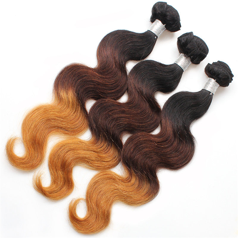Ombre 3tone Brazilian Hair 10-24 inch 10A Remy Hair Natural color Extension Bundle