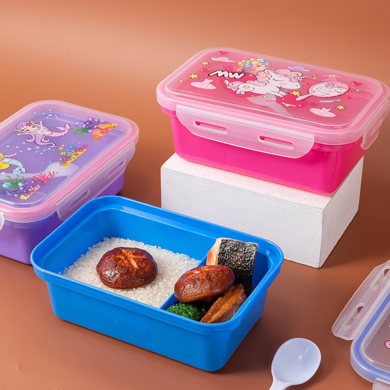 Portable Children's Plastic Bento Box Lunch Box for Outdoor Picnic with Spoon
