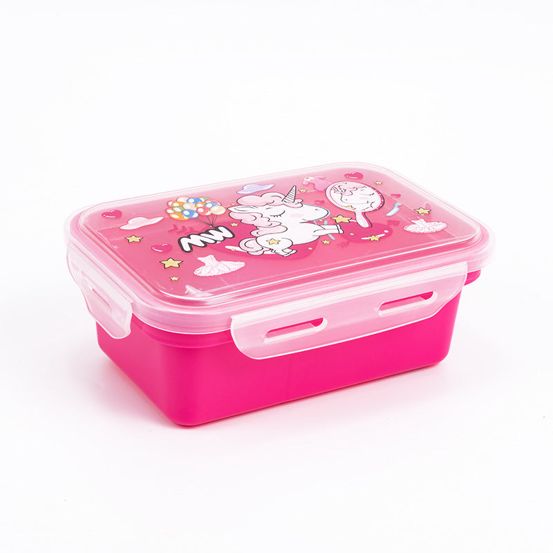 Portable Children's Plastic Bento Box Lunch Box for Outdoor Picnic with Spoon
