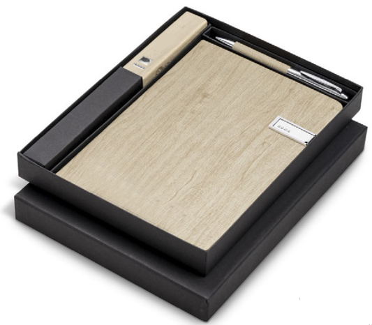 Advertising gift-Wood grain 3pcs, notebook pen power bank