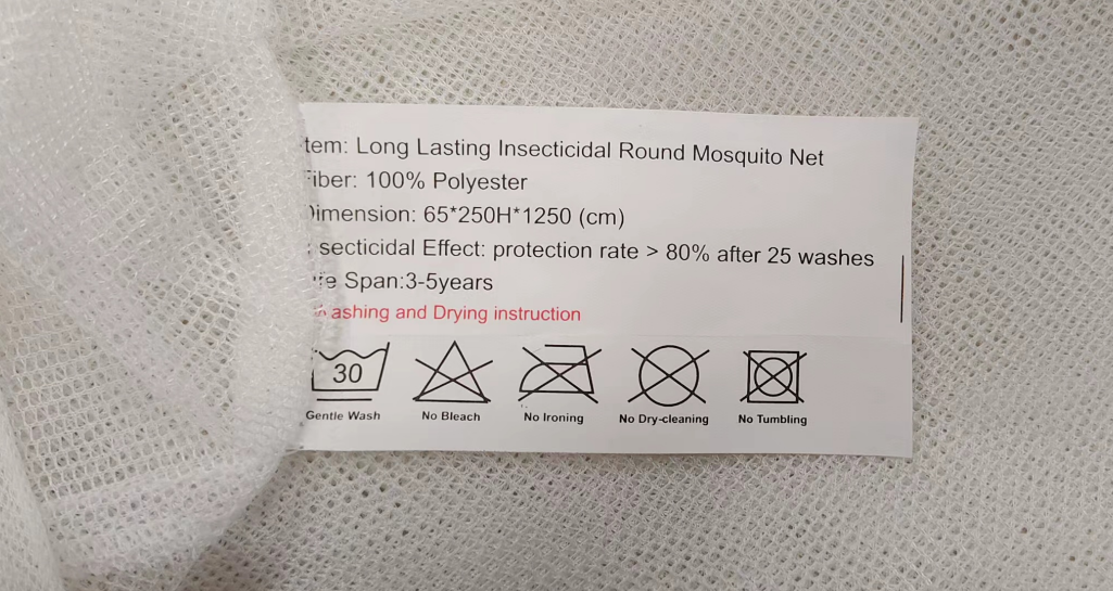 Polyester material.Round treated mosquito net