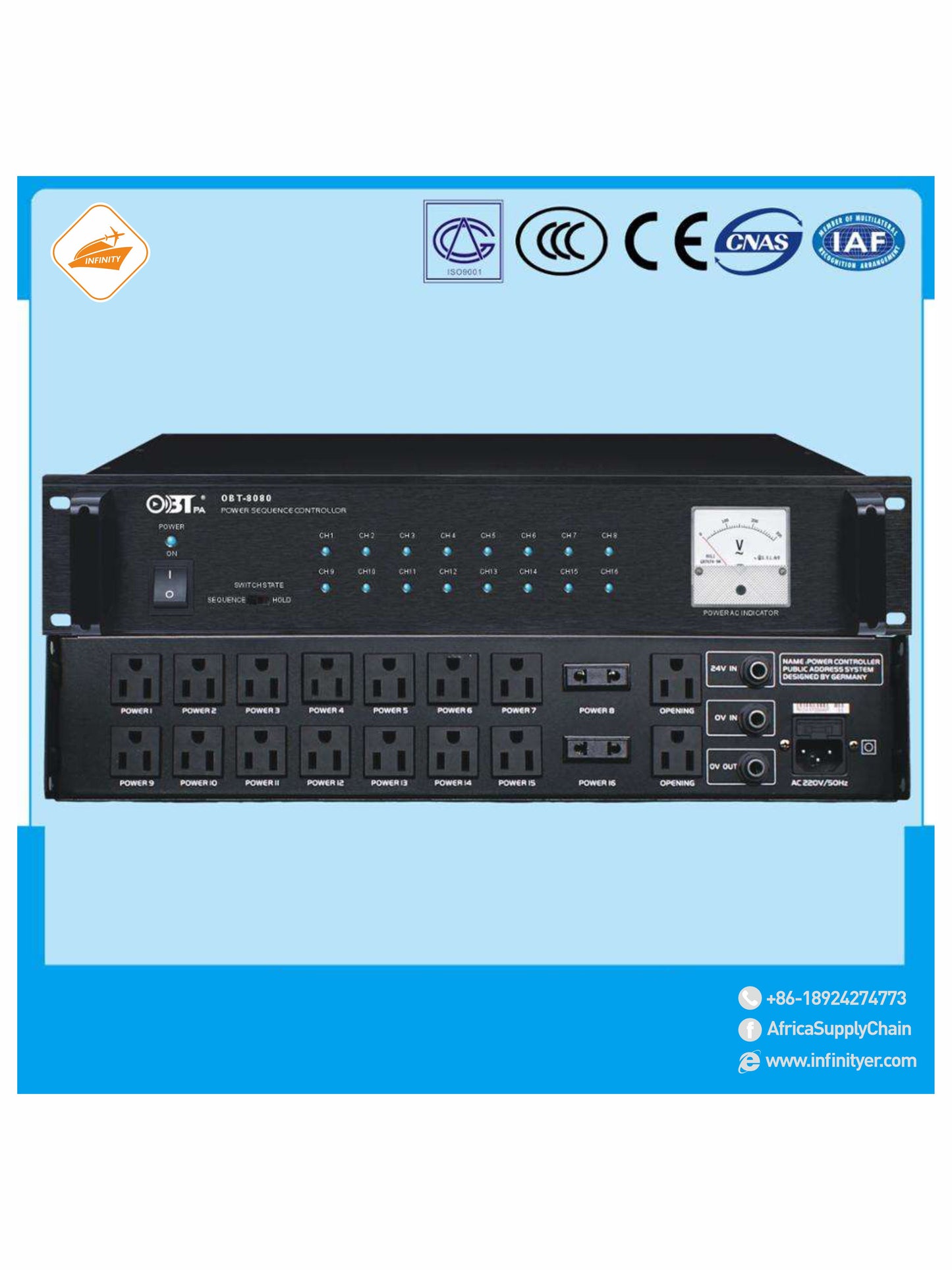 OBT-8080 PA System Peripheral Device Power Timing Sequence Controller with 24V Fire Signal Input Controller