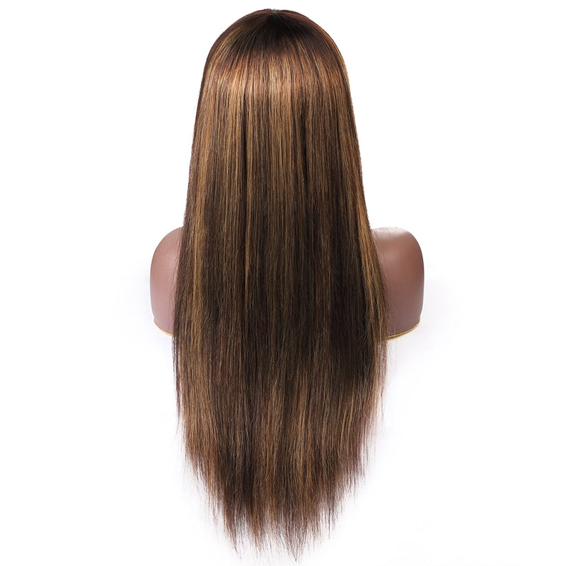 4*4 Closure Human Hair Lace Wig Raw Brazilian Human Hair P4/27 Straight for Black Women