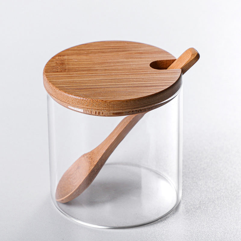 Spice Jar Household Seasoning Jar Set Glass Bamboo Wood Lid