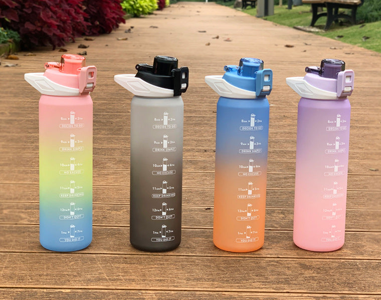 Gradient Color Plastic Cup 1L Portable Space Cup Outdoor Large Capacity Sports Bottle