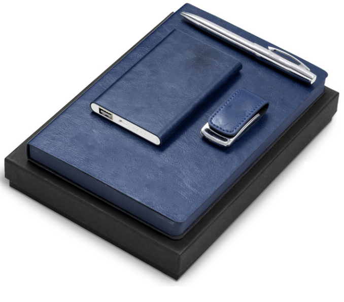 Advertising gift-blue 3pcs, Power bank USB flash disk and pen