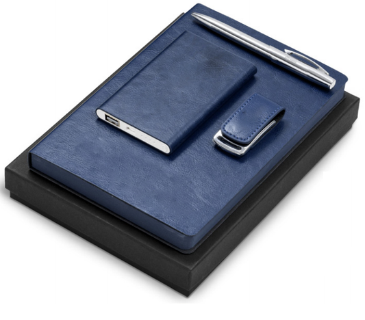 Advertising gift-blue 3pcs, Power bank USB flash disk and pen