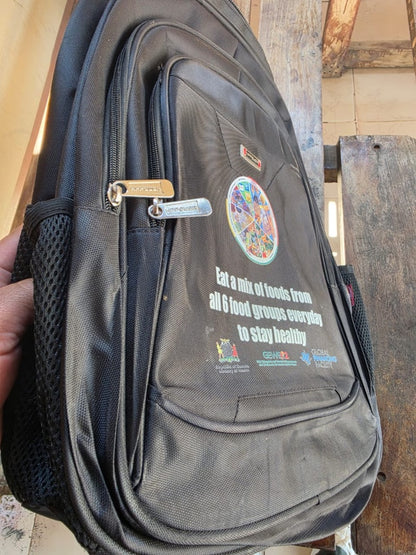 Promotional Custom Print Black Backpack with Mesh Side Pockets