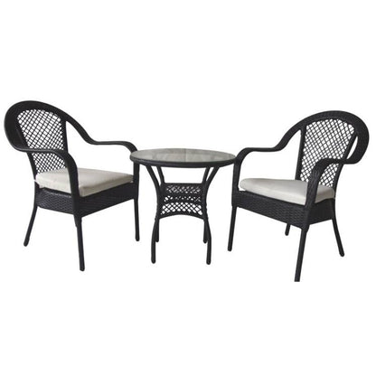 Patio 3 Piece Bistro Cafe Table Set, Outdoor Wicker Rattan Furniture Garden Furniture Sofa Chair Set with Cushion.