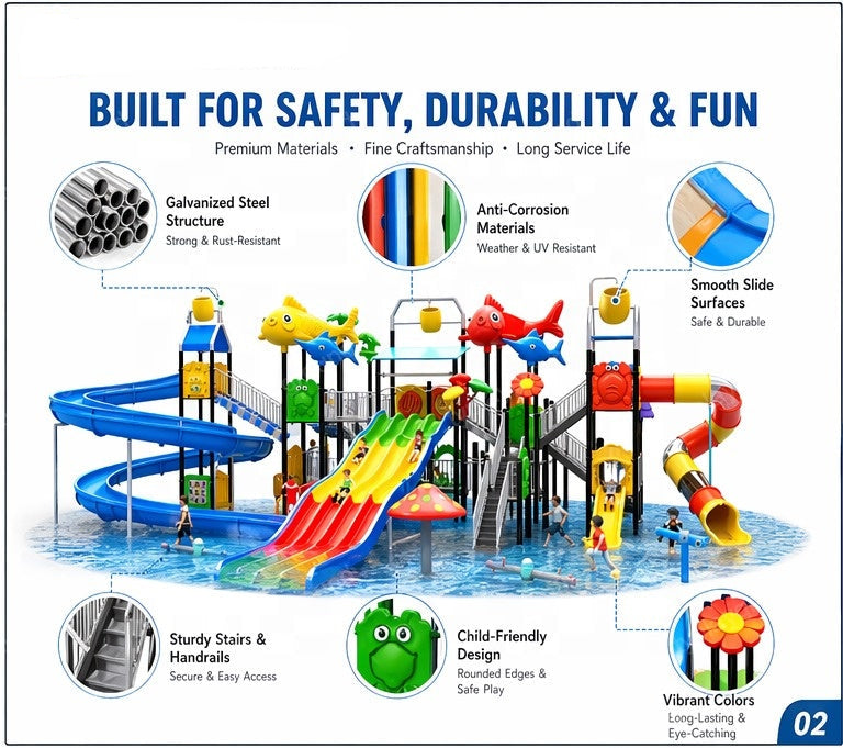 Commercial Water Park Kids Water Playground Water House With Slide and Interactive Spray Features