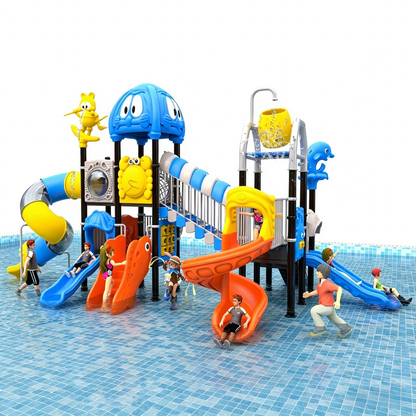 Commercial Water Park Kids Water Playground Water House With Slide and Interactive Spray Features
