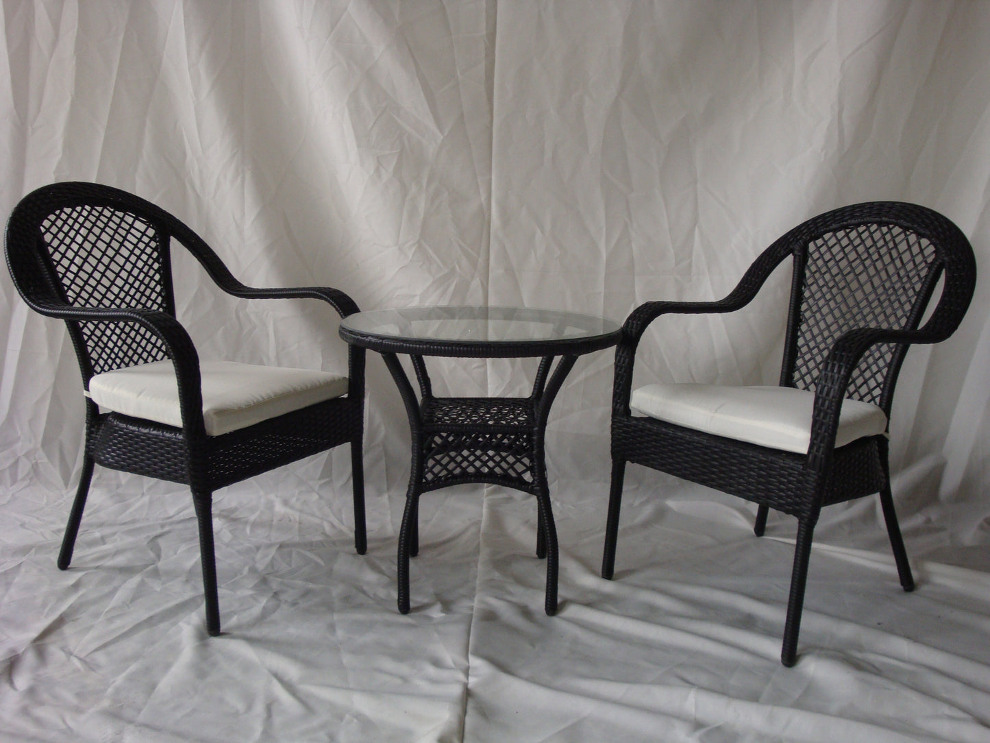 Patio 3 Piece Bistro Cafe Table Set, Outdoor Wicker Rattan Furniture Garden Furniture Sofa Chair Set with Cushion.