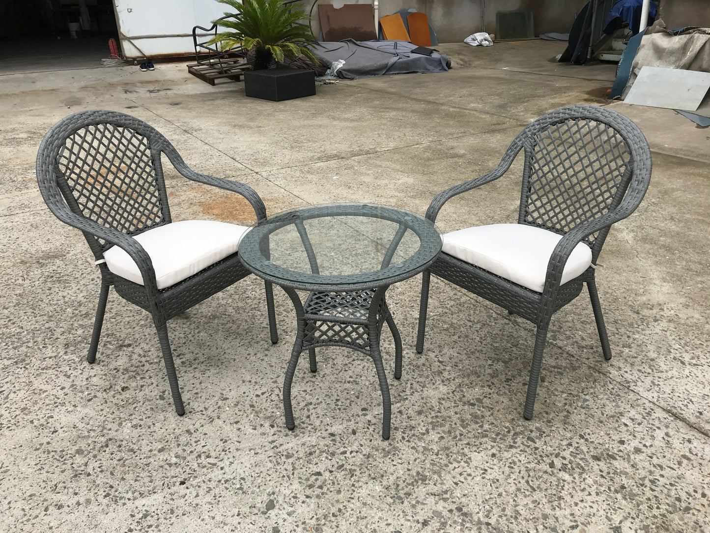 Patio 3 Piece Bistro Cafe Table Set, Outdoor Wicker Rattan Furniture Garden Furniture Sofa Chair Set with Cushion.