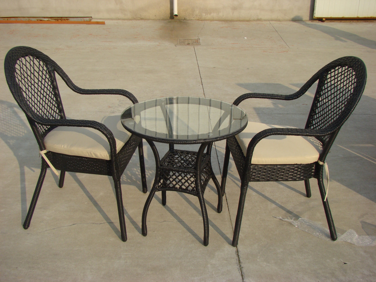 Patio 3 Piece Bistro Cafe Table Set, Outdoor Wicker Rattan Furniture Garden Furniture Sofa Chair Set with Cushion.