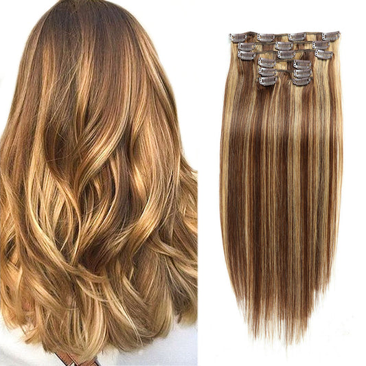 16" 100% Human Hair Clip-In Extensions - P4/27