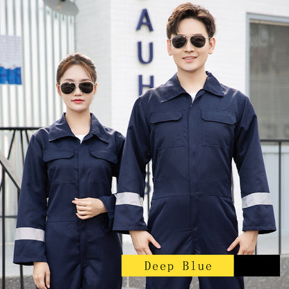 Long-Sleeved One-Piece Work Clothes with Reflective Stripes Warehouse Labor Protection Clothing