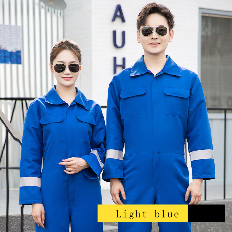 Long-Sleeved One-Piece Work Clothes with Reflective Stripes Warehouse Labor Protection Clothing