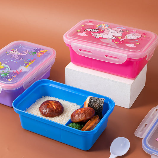 Portable Children's Plastic Bento Box Lunch Box for Outdoor Picnic with Spoon