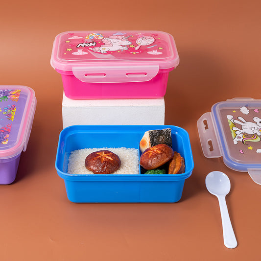 Portable Children's Plastic Bento Box Lunch Box for Outdoor Picnic with Spoon