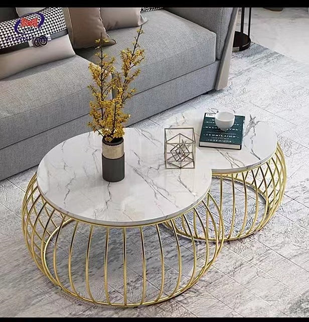 Stainless steel hollow rock plate small round table tea table combination