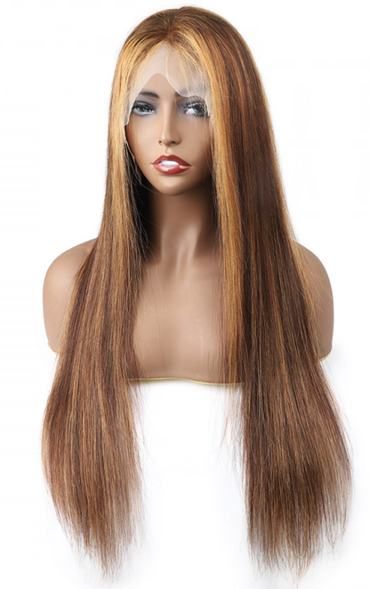 4*4 Closure Human Hair Lace Wig Raw Brazilian Human Hair P4/27 Straight for Black Women
