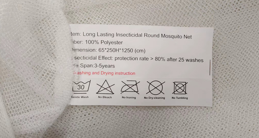 Polyester material.Round  treated mosquito net 