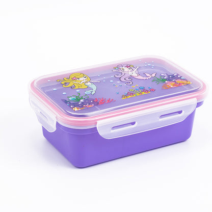 Portable Children's Plastic Bento Box Lunch Box for Outdoor Picnic with Spoon