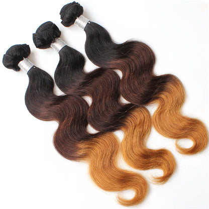 Ombre 3tone Brazilian Hair 10-24 inch 10A Remy Hair Natural color Extension Bundle