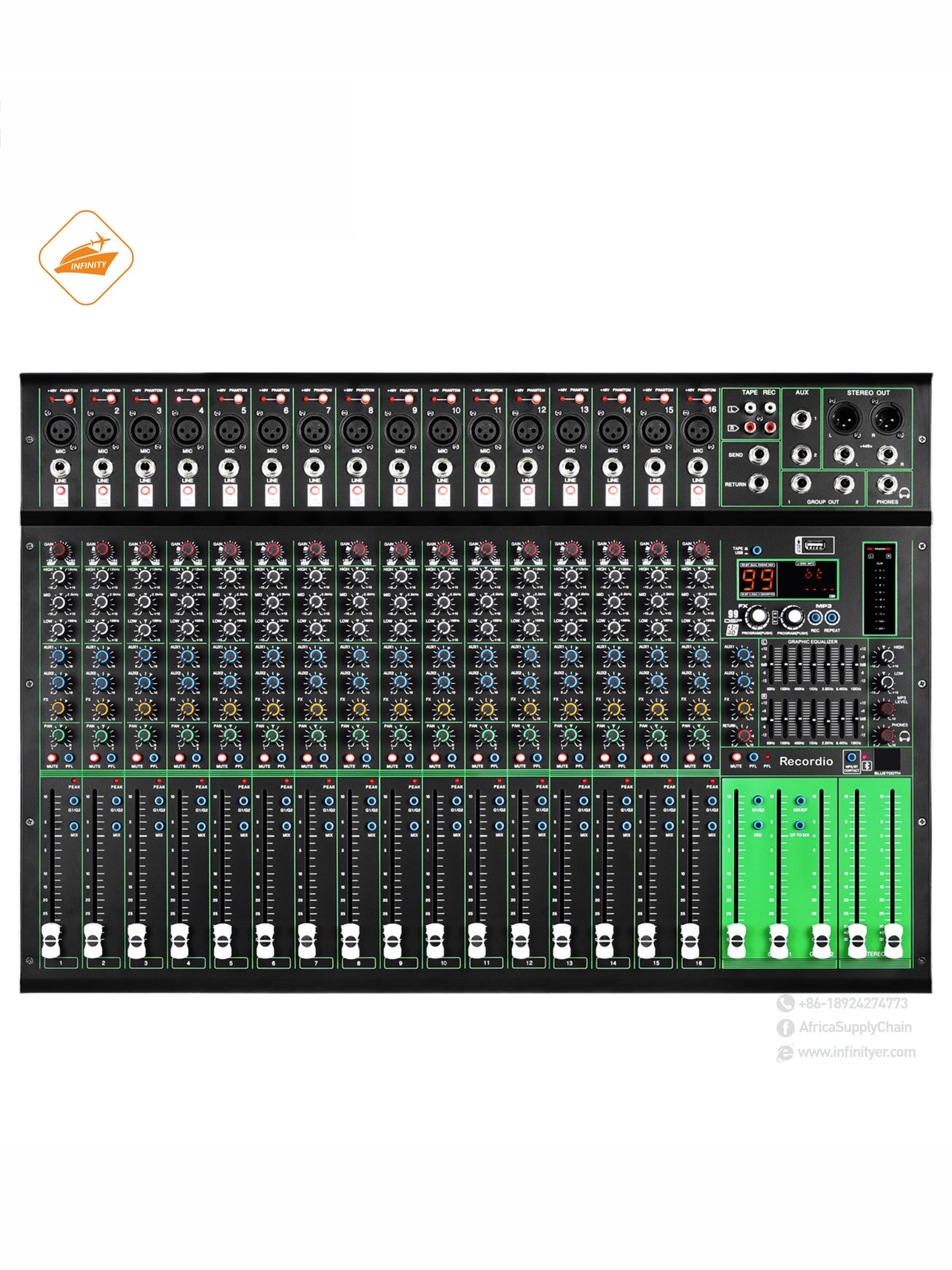 GAX-PK16 New PK series mixer with 99DSP dual 7-segment equalizer USB BT 16 channel stage KTV professional audio mixer