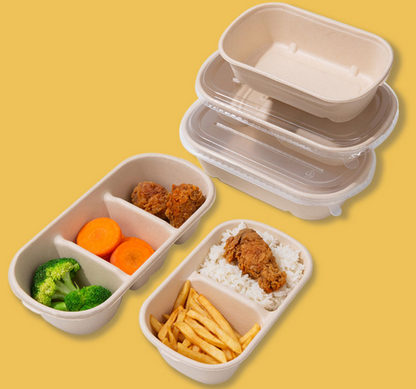 Disposable Lunch Box Paper Lunch Box Degradable Microwave Heating Three-Compartment Takeaway Packing Box
