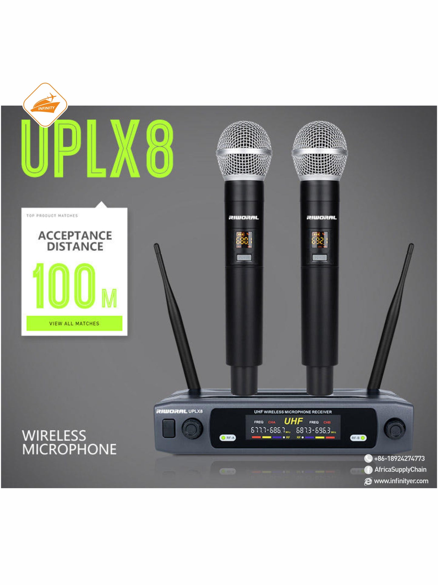 UPLX8 2 Channels Mini Handheld Microphone Singing Karaoke Mikrofon Studio Recording UHF Wireless Dynamic Microphone