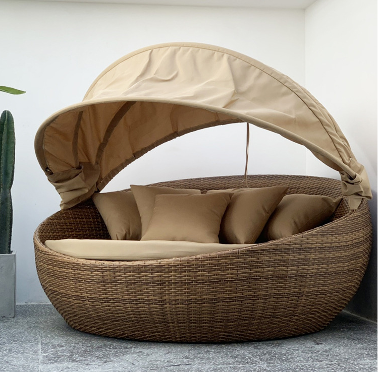 icker rattan round daybed with canopy patio furniture round luxury beach Sunbed