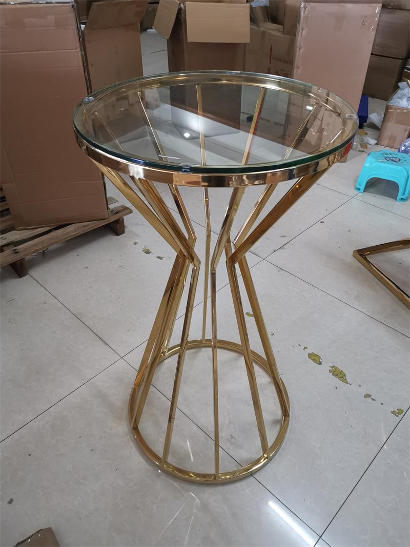 party rental gold stainless steel base glass top