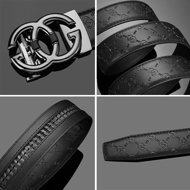 Men's Leather Automatic Buckle Belt Alloy Buckle Underwear Belt GG