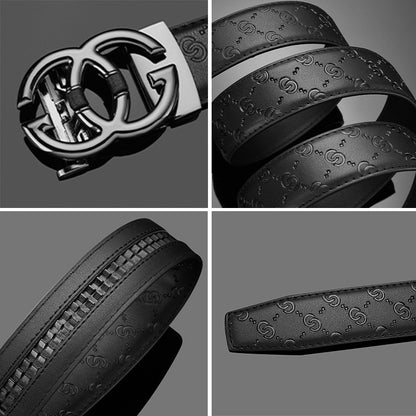 Men's Leather Automatic Buckle Belt Alloy Buckle Underwear Belt GG