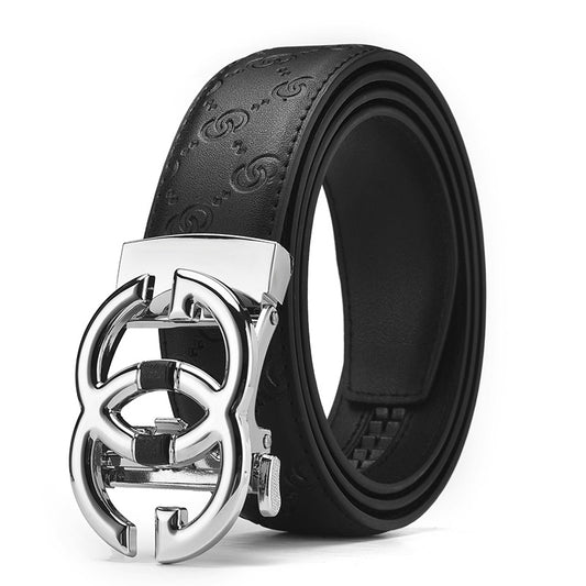 Men's Leather Automatic Buckle Belt Alloy Buckle Underwear Belt GG