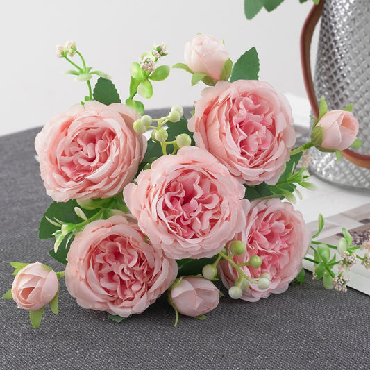 Peony Simulation Flowers Wedding Hand Bouquet Luminous Tabletop Decoration