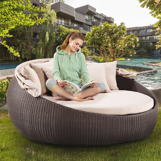 icker rattan round daybed with canopy patio furniture round luxury beach Sunbed