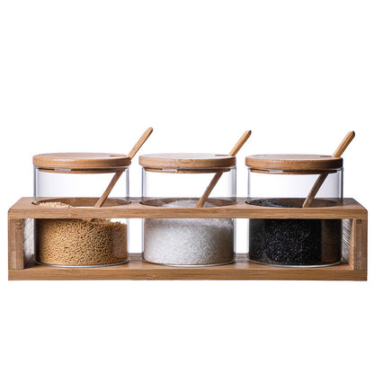 Spice Jar Household Seasoning Jar Set Glass Bamboo Wood Lid