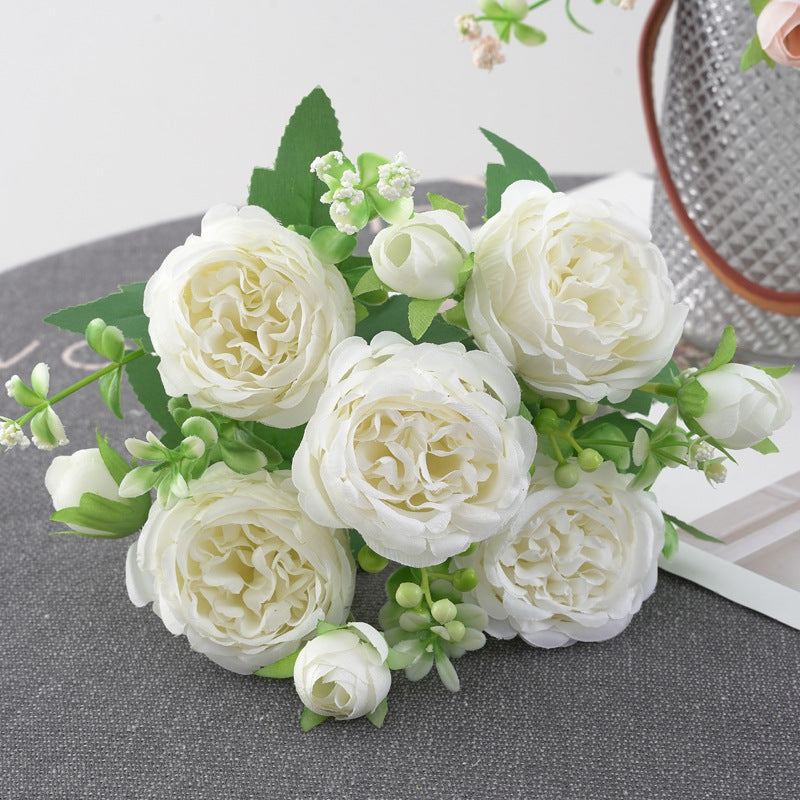 Peony Simulation Flowers Wedding Hand Bouquet Luminous Tabletop Decoration