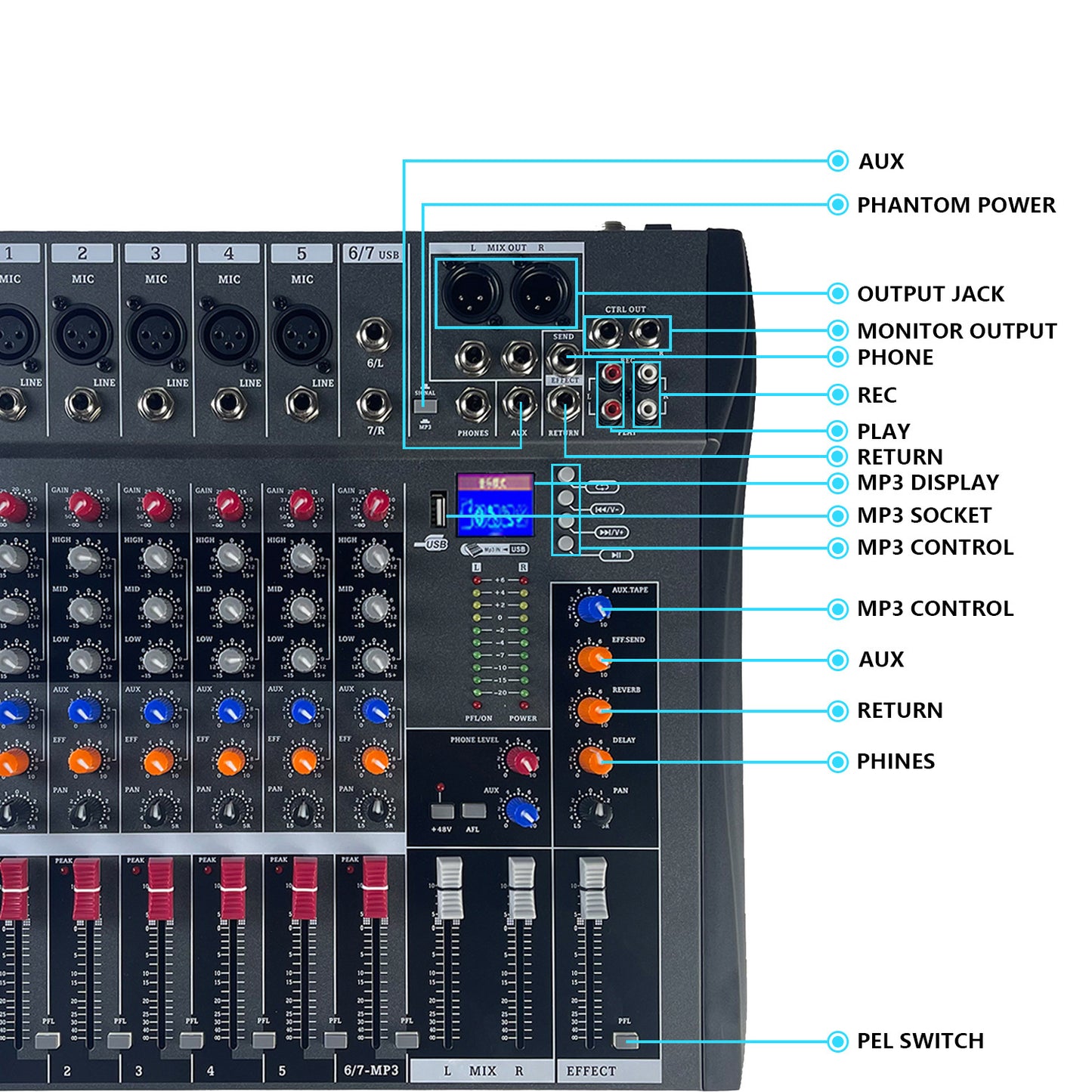 8 Channel Mixer With 48v Fantasy Power Supply Professional Stage Usb Bluetooth Reverb Mixer