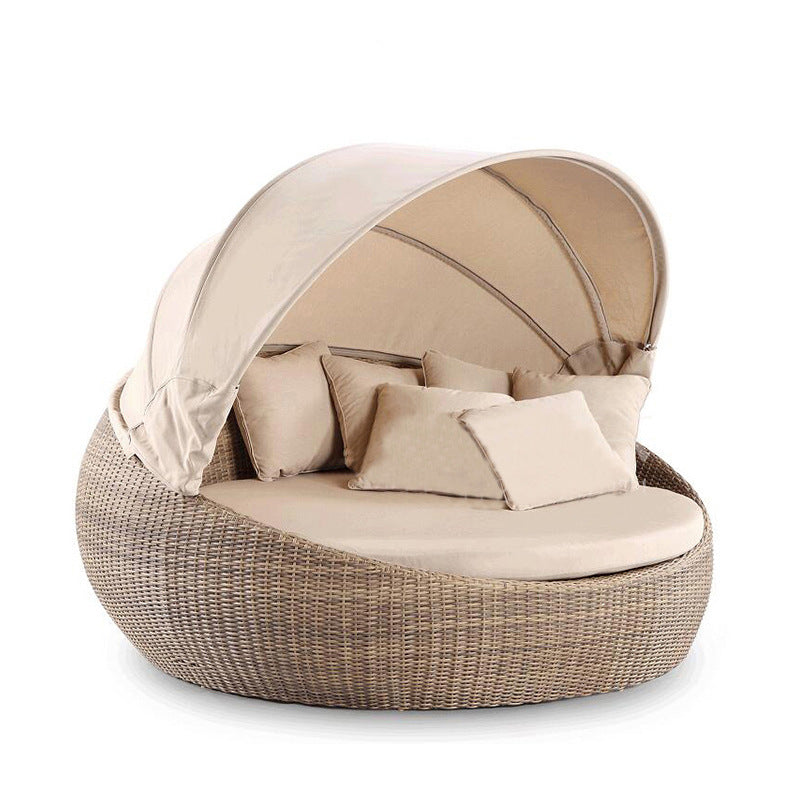 icker rattan round daybed with canopy patio furniture round luxury beach Sunbed