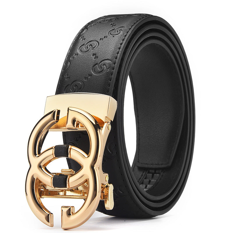 Men's Leather Automatic Buckle Belt Alloy Buckle Underwear Belt GG