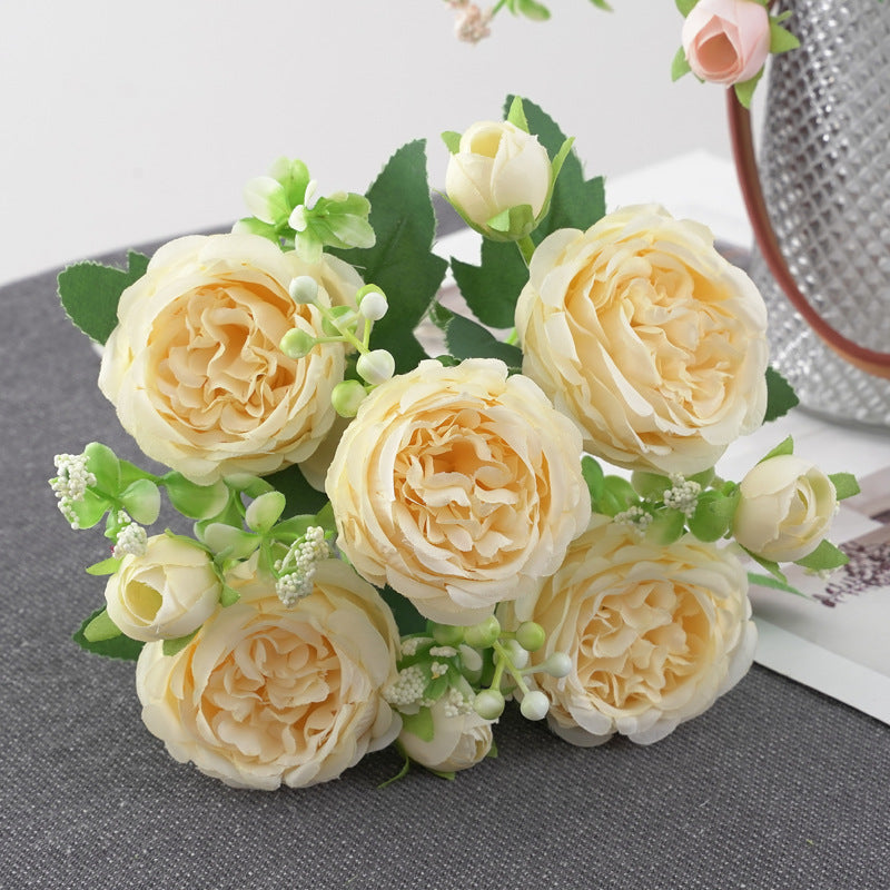 Peony Simulation Flowers Wedding Hand Bouquet Luminous Tabletop Decoration