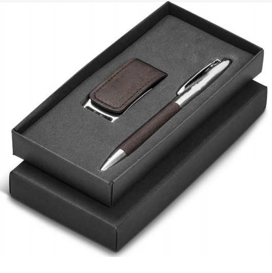 Advertising gift-brown 2pcs, USB flash disk and pen