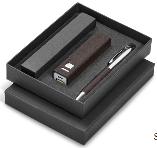 Advertising gift-brown 2pcs, Power bank and pen
