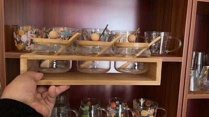 Spice Jar Transparent Glass Salt Shaker Home with Bamboo and Wooden Shelf Set